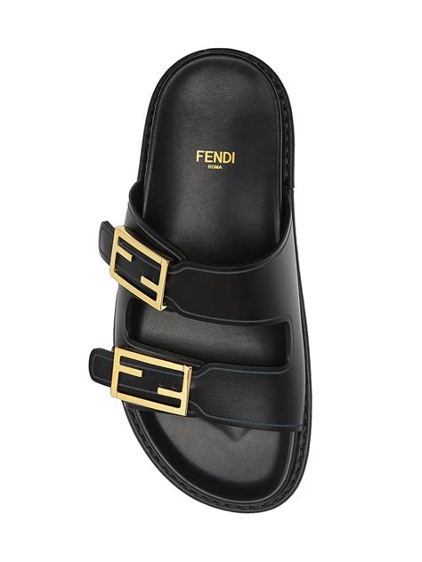 fendi logo flocked leather slides|fendi feel slides.